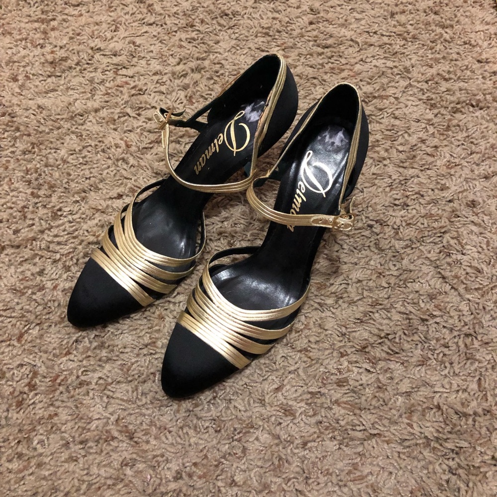 Delman heels! Size 8 1/2 Black and Gold.